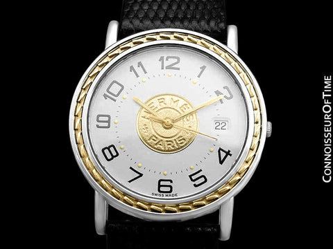 Hermes Sellier Mens 34mm Watch - Stainless Steel & 18K Gold