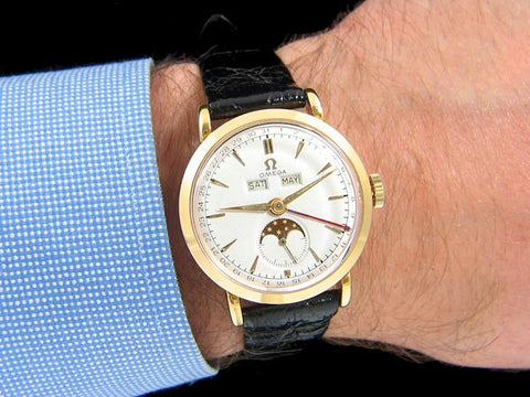 1948 Omega Cosmic Vintage Triple Date Watch with Moon Phase - 18K Gold