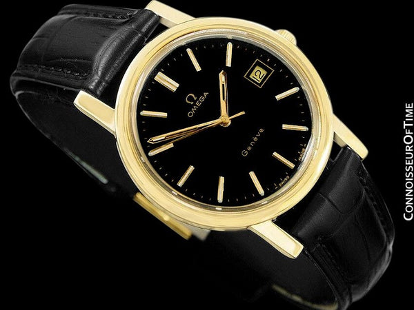 1973 Omega Geneve Vintage Mens Full Size Waterproof Style Watch - 18K Gold Plated & Stainless Steel