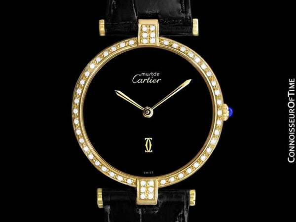 Must De Cartier Vendome Ladies Vermeil Watch - 18K Gold Over Sterling Silver & Diamonds