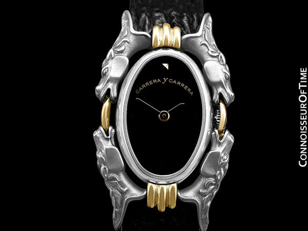 Carrera y Carrera Full Size Ladies Quartz Equestrian (Horse) Watch - Sculptured Titanium & 18K Gold