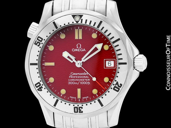 Omega Seamaster Midsize 300M Red Professional Divers Stainless Steel 2552.61 Automatic Watch - Rare Marui Special Edition