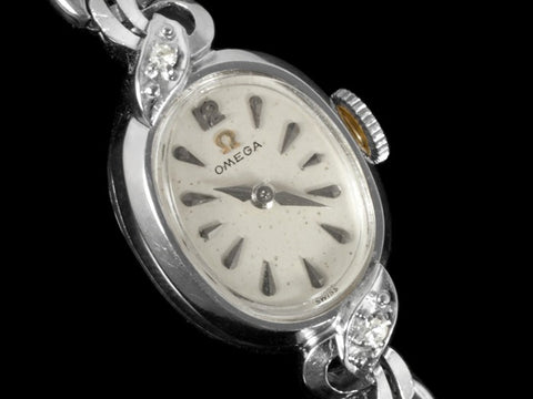 1956 Omega Vintage Ladies Watch - 14K White Gold & Diamonds
