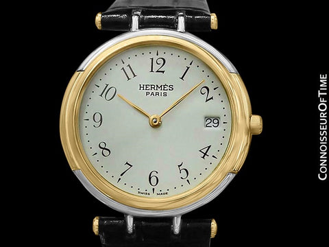 Hermes Windsor Mens Midsize Unisex Watch - Stainless Steel & 18K Gold Plated