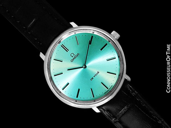 1970's Omega De Ville Vintage Mens Handwound Watch with TIffany Blue Dial - Stainless Steel