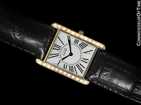 Cartier Vintage Ladies Tank Quartz Watch - Gold Vermeil, 18K Gold over Sterling Silver & Diamonds