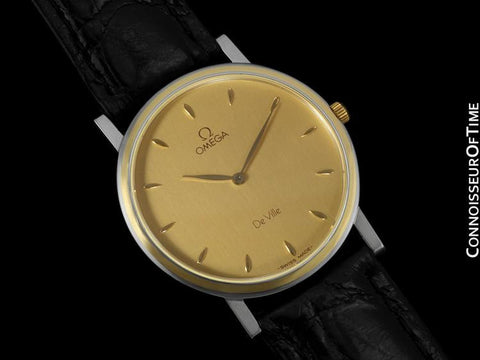 Omega DeVille Mens Midsize Dress Watch - Solid 18K Gold Inlay & Stainless Steel