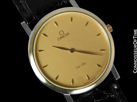 Omega DeVille Mens Midsize Dress Watch - Solid 18K Gold Inlay & Stainless Steel