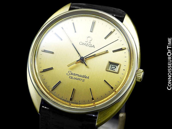 1980 Omega Seamaster Classic Vintage Mens Full Size Accuset Watch, Date - 18K Gold Plated & Stainless Steel