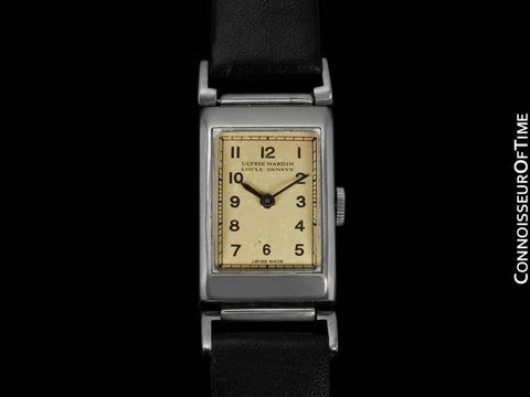 1930's Ulysse Nardin Mens Vintage Rectangular Dress Watch - Staybrite Stainless Steel
