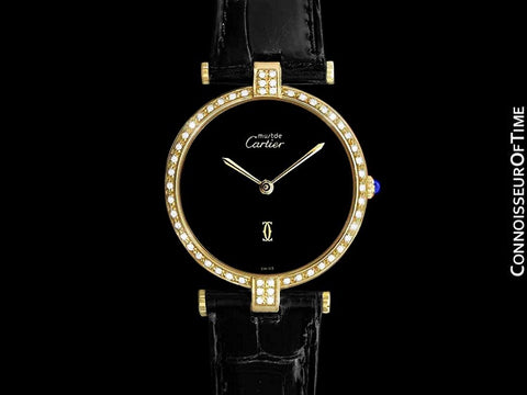 Must De Cartier Vendome Mens Vermeil Watch - 18K Gold Over Sterling Silver & Diamonds