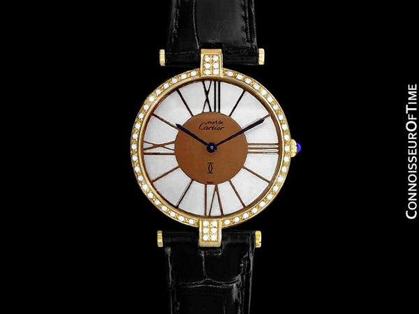 Must De Cartier Vendome Mens Unisex Vermeil Watch - 18K Gold Over Sterling Silver & Diamonds