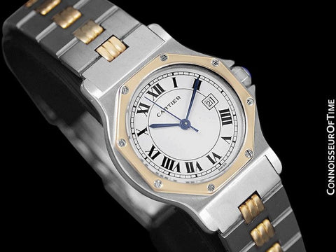 Cartier Santos Octagon Godron Mens Midsize Watch, Automatic - Stainless Steel & 18K Gold