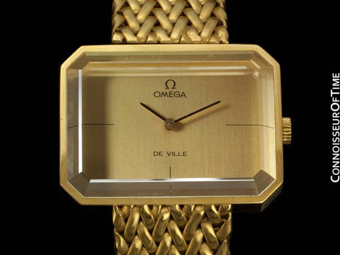 1973 Omega De Ville Mens Midsize "Emerald" Modern Watch By Andrew Grima - 18K Gold Plated & Stainless Steel
