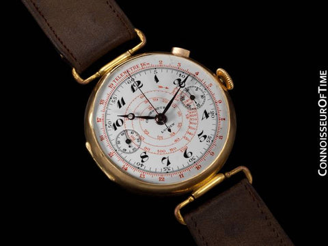 1920's Swiss Vintage Large Mens Sporting / Aviator's Single Button Chronograph - 18K Gold