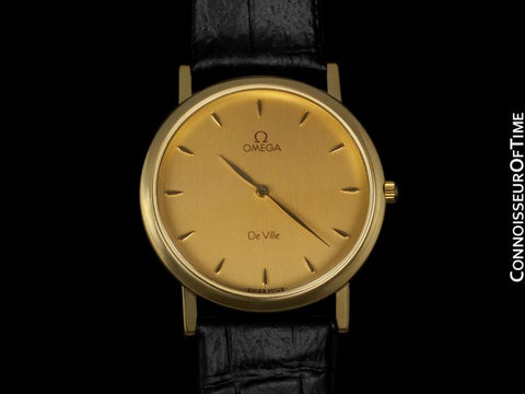 Omega De Ville Mens Midsize Dress Watch, Mint Condition - 18K Gold