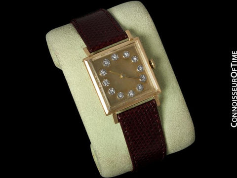 1950's Jaeger-LeCoultre Vintage Mens Square Watch with Two Dials - 18K Gold & Diamonds