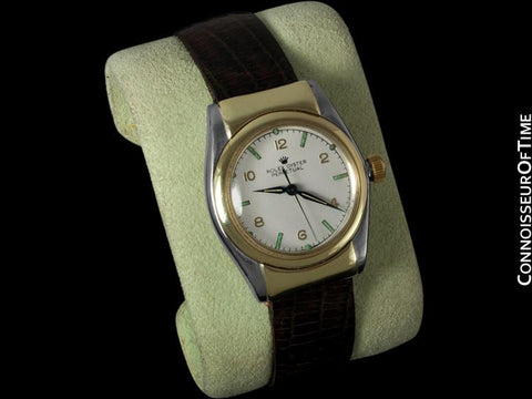 1948 Rolex Vintage Oyster Perpetual Bubbleback, 14K Gold & Stainless Steel - Rare Hooded Model