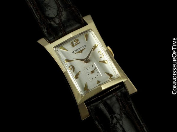 1955 Longines Vintage Mens Watch, 14K Gold - Pointed Hourglass