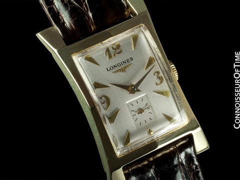 1955 Longines Vintage Mens Watch, 14K Gold - Pointed Hourglass
