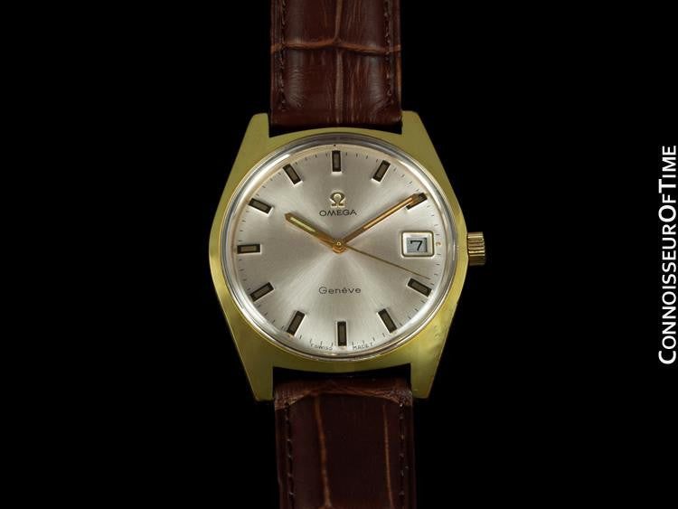 1970 Omega Geneve Vintage Tropical Mens Watch, Date Gold Plated