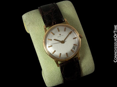 1960's Zenith Vintage Mens Waterproof Style Watch with Date - 18K Rose Gold