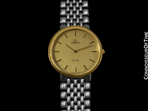 Omega DeVille Mens Midsize Dress Watch - 18K Gold Plated & Stainless Steel