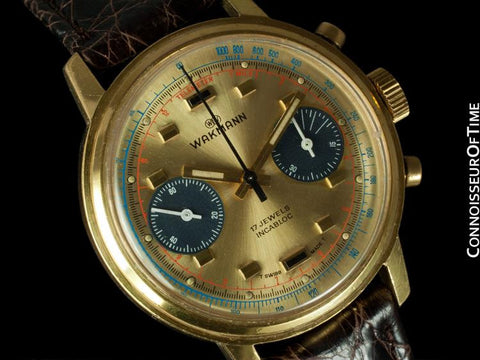 1960's Wakmann (Breitling) Vintage Pilot's Large Waterproof Chronograph - 18K Gold Plated & Stainless Steel
