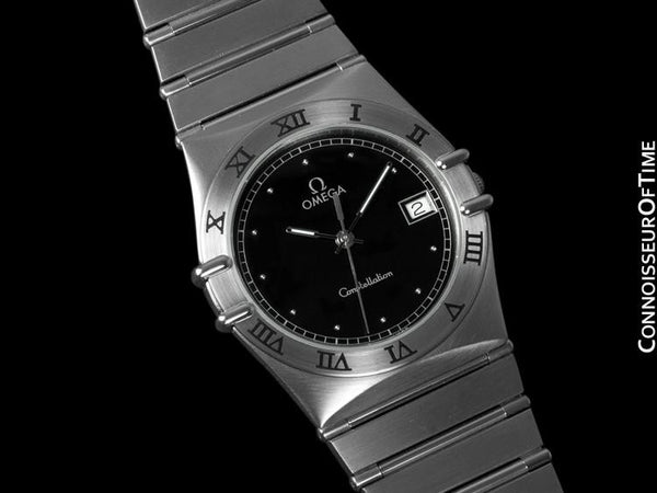 Omega Constellation 35mm Mens Bracelet Watch, Quartz, Date, Black Dial - Brushed Stainless Steel