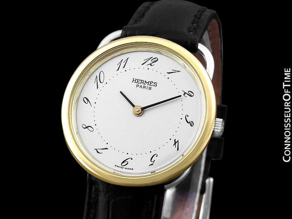 Hermes Arceau Mens Midsize or Unisex Watch - 18K Gold Plated & Stainless Steel