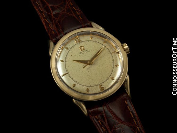 1950 Omega Vintage Mens Watch with Bumper Automatic, Waterproof Style - 14K Gold Shell & Stainless Steel