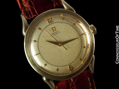 1950 Omega Vintage Mens Watch with Bumper Automatic, Waterproof Style - 14K Gold Shell & Stainless Steel