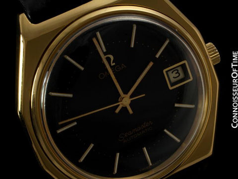 c. 1978 Omega Vintage Seamaster Mens Watch, Automatic, Date - 18K Gold Plated & Stainless Steel
