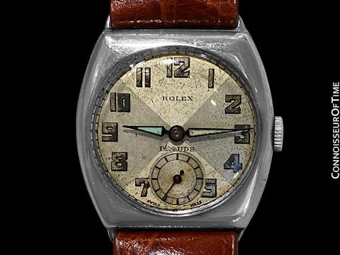 1920's Rolex Art Deco Vintage Mens Bow Tie Dial Tonneau Watch - Sterling Silver