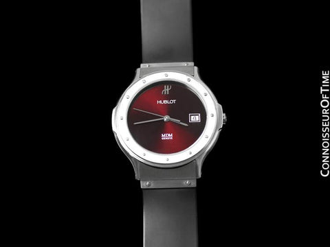 Hublot MDM Full Size Mens Red Wine Dial Watch with Date - Stainless Steel
