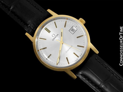 1974 Omega Geneve Vintage Mens Watch, Quick-Setting Date - 18K Gold Plated & Stainless Steel