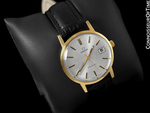 1974 Omega Geneve Vintage Mens Watch, Quick-Setting Date - 18K Gold Plated & Stainless Steel