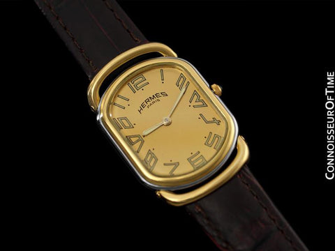 Hermes Mens Midsize Rallye Bracelet Watch - 18K Gold Plated & Stainless Steel