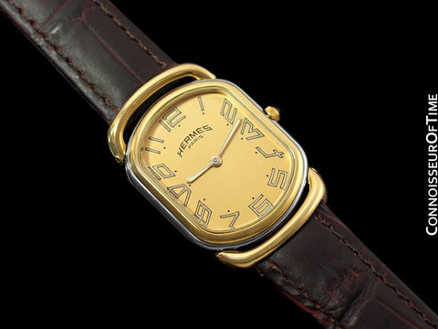 Hermes Mens Midsize Rallye Bracelet Watch - 18K Gold Plated & Stainless Steel