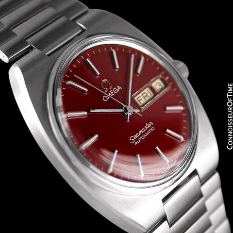 1978 Omega Seamaster Vintage Mens Watch, Automatic, Day Date, Wine Color Dial - Stainless Steel