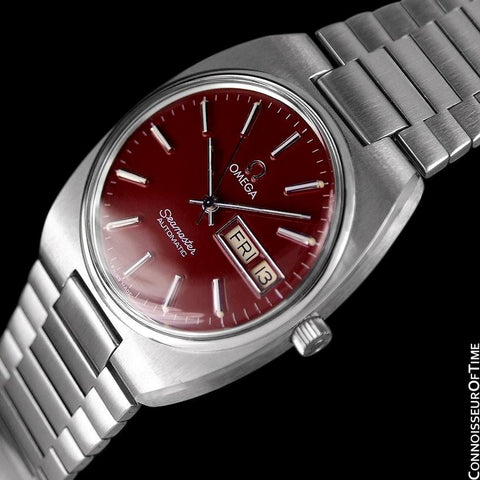 1978 Omega Seamaster Vintage Mens Watch, Automatic, Day Date, Wine Color Dial - Stainless Steel
