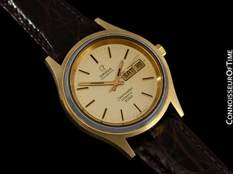 1970's Omega Seamaster Cosmic 2000 Vintage Mens Dive Watch, Day Date - 18K Gold Plated & Stainless Steel