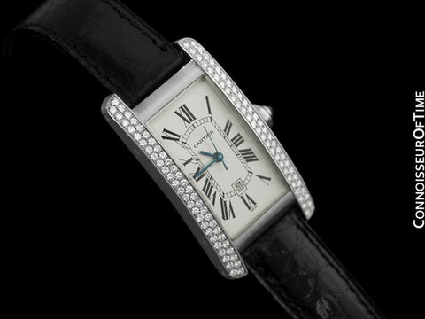 Cartier Tank Americaine Midsize Automatic Watch, Ref. 1726 - 18K White Gold & Factory Diamonds