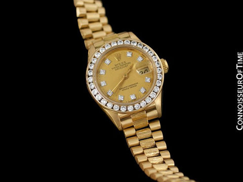 Rolex President Datejust Ladies Bark Finish Champagne Dial Watch, Ref. 69278 - 18K Gold & Diamonds