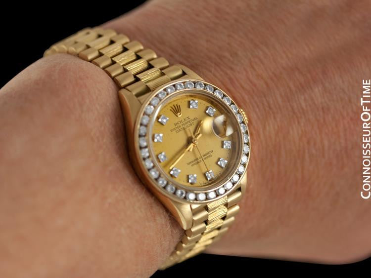 Ladies Rolex Champagne Diamonds 18K Yellow Gold President Datejust 692 –  Global Timez