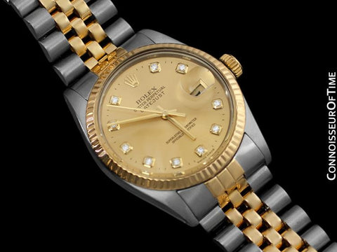 Rolex Datejust Mens 2-Tone Quick Set Watch - Champagne Diamond Dial - Stainless Steel & 18K Gold