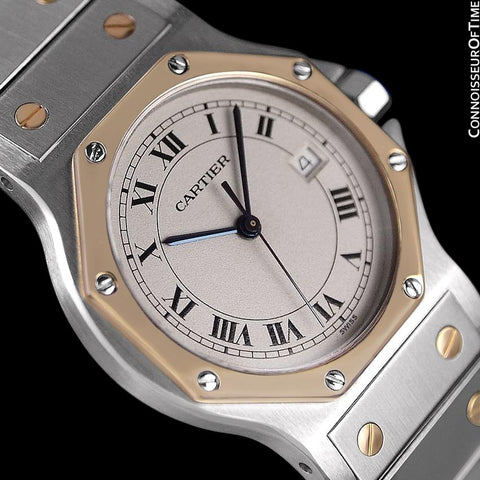 Cartier Santos Octagon Mens Midsize Unisex Quartz Watch with Papers - Stainless Steel & 18K Gold