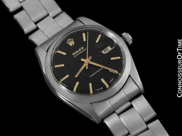 1965 Rolex Vintage Mens Oysterdate Date Watch, Black Dial - Stainless Steel