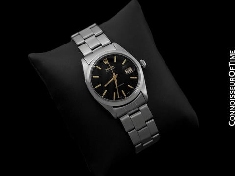 1965 Rolex Vintage Mens Oysterdate Date Watch, Black Dial - Stainless Steel