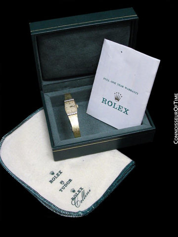 1980's Rolex Vintage Ladies Dress 14K Gold & Diamond Watch - Box & Papers